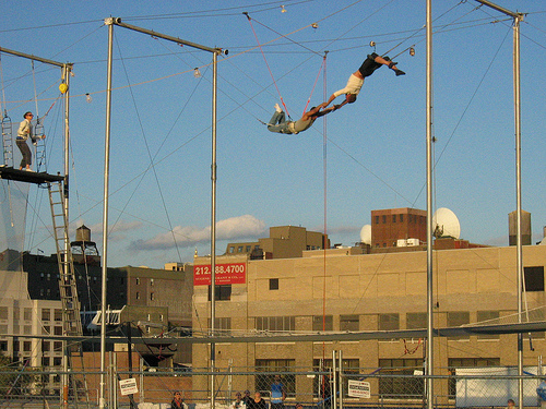 Trainee trapeze artists on Pier 40